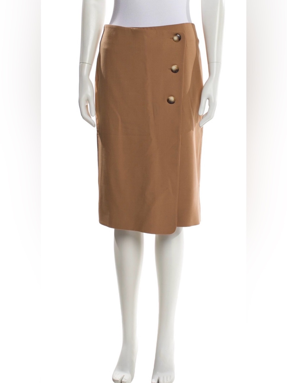 Sezane Camel Button-Front Pencil Skirt